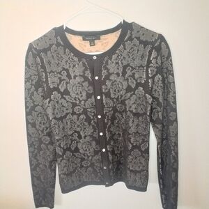 Ann Taylor Black floral cardigan sweater Size‎ XS Glamorous Whimsy goth